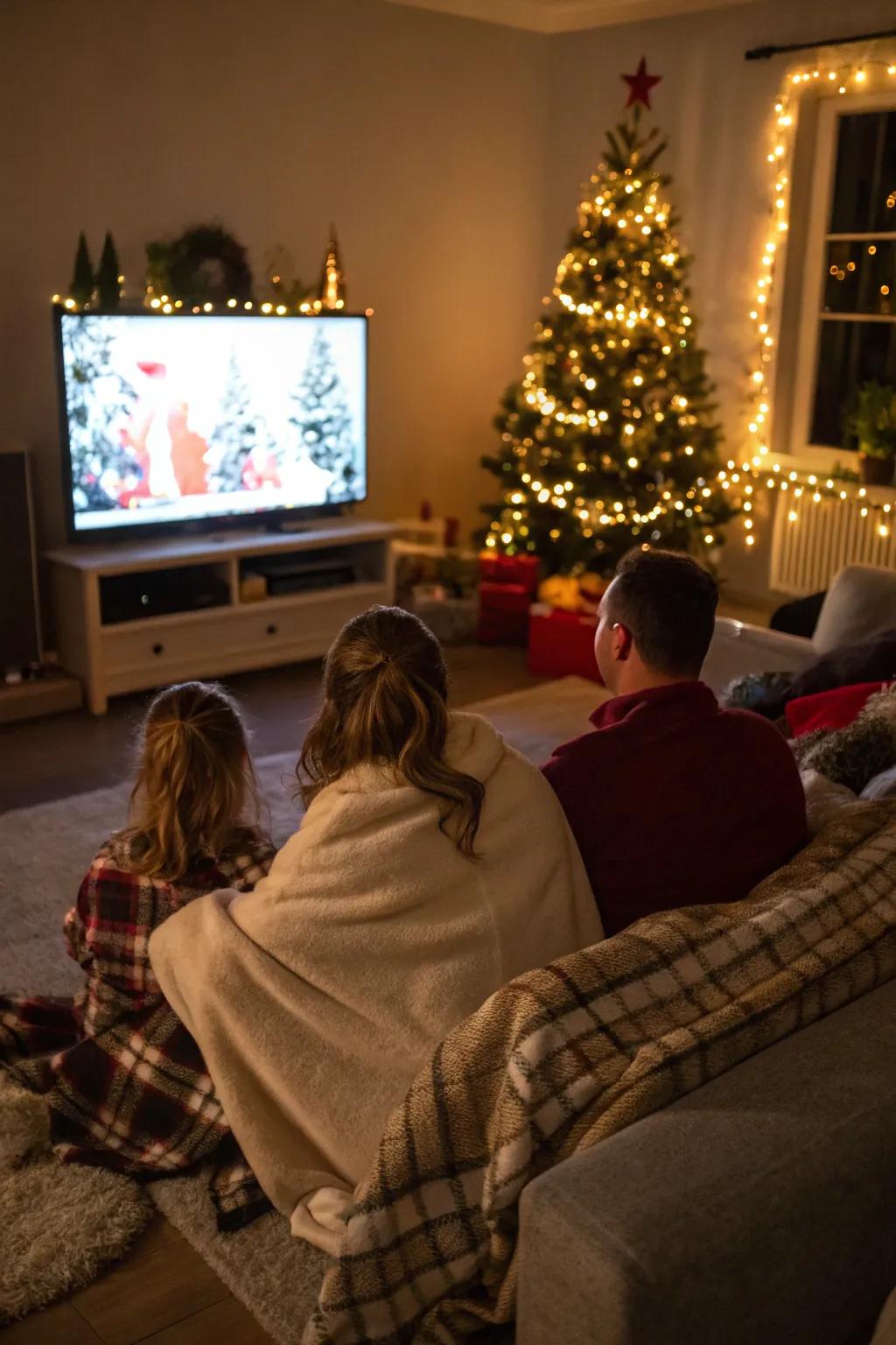 Family time spent enjoying a classic Christmas movie.
