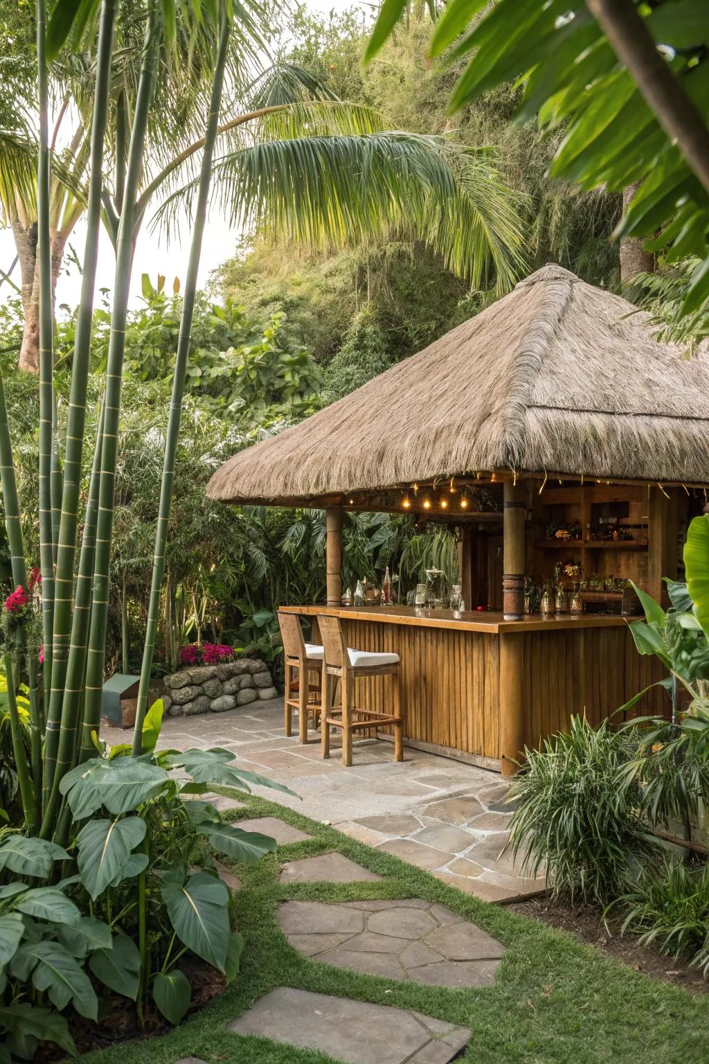 Opt for bamboo to craft a sustainable and fashionable tiki bar roof.