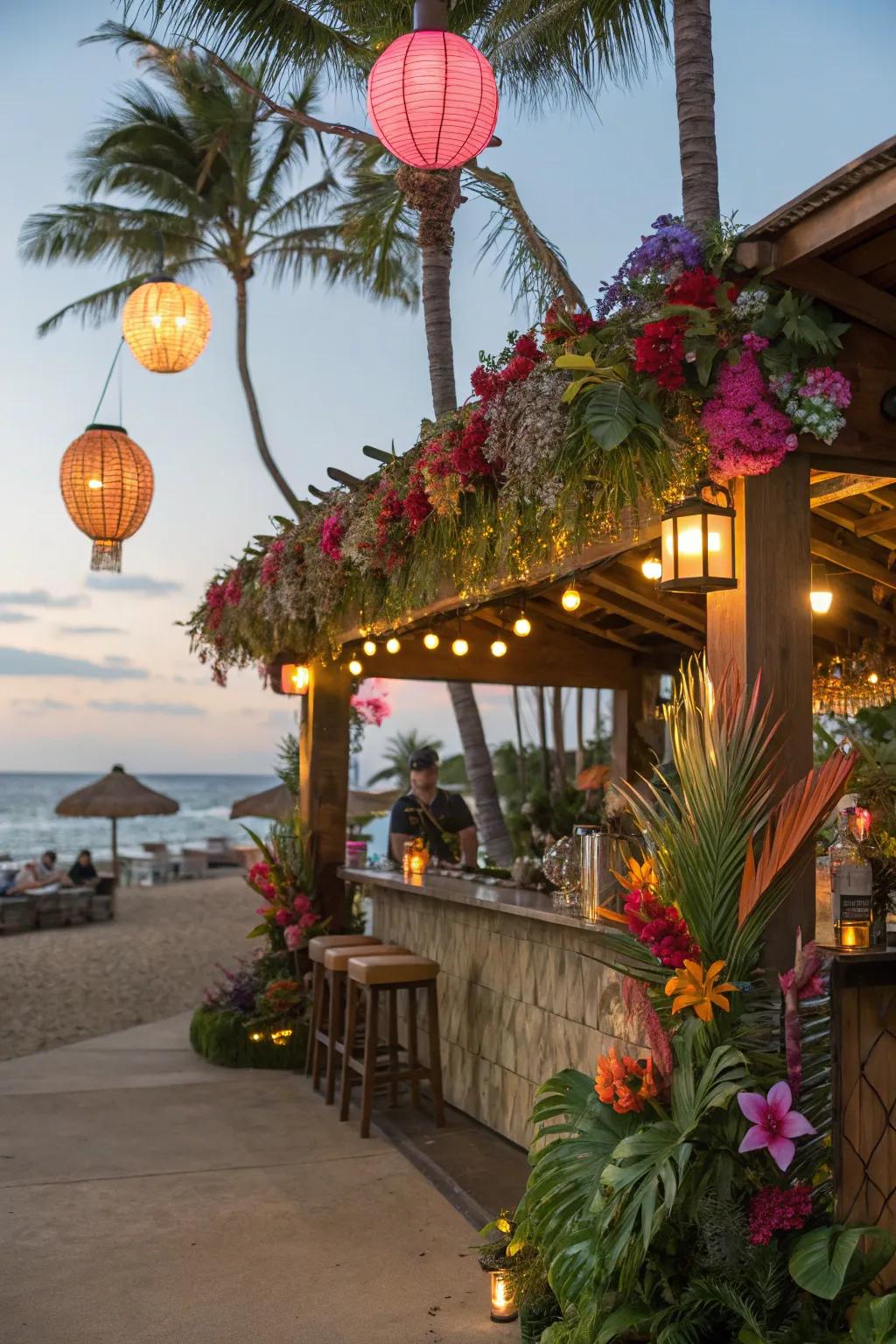 Bright decorations allow your tiki bar to burst with color.