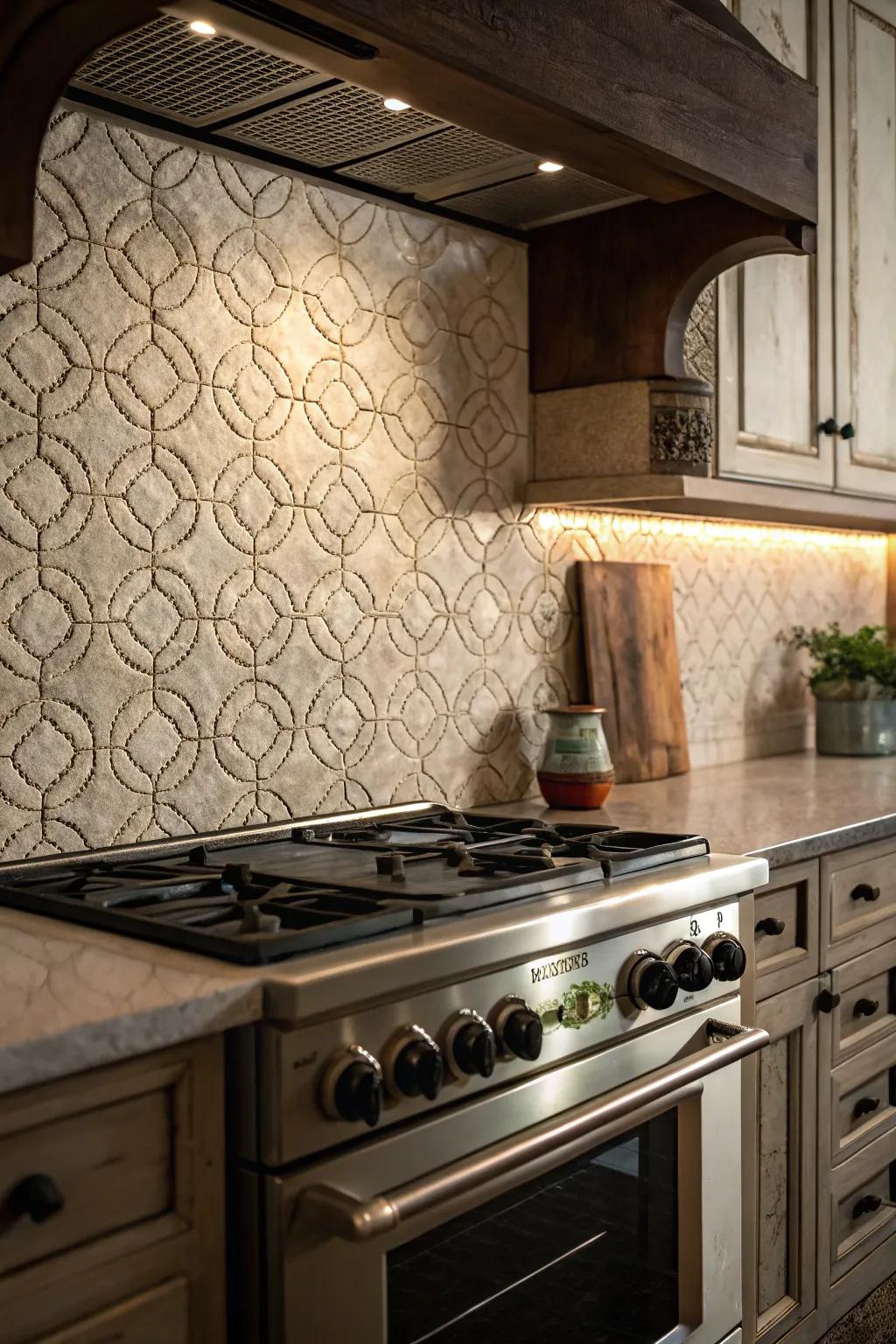 Layered tiles introduce a sensory component to your cooking space design.