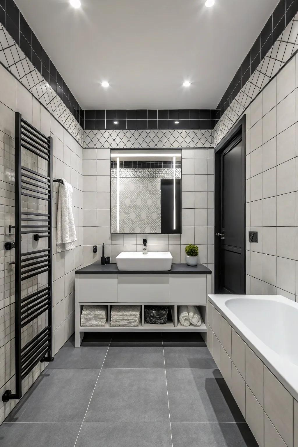 Embrace modern elegance through a monochrome tile palette.