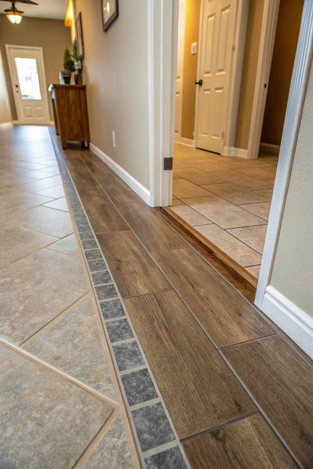 A slope corrector joins a ceramic surface to a higher laminate surface.