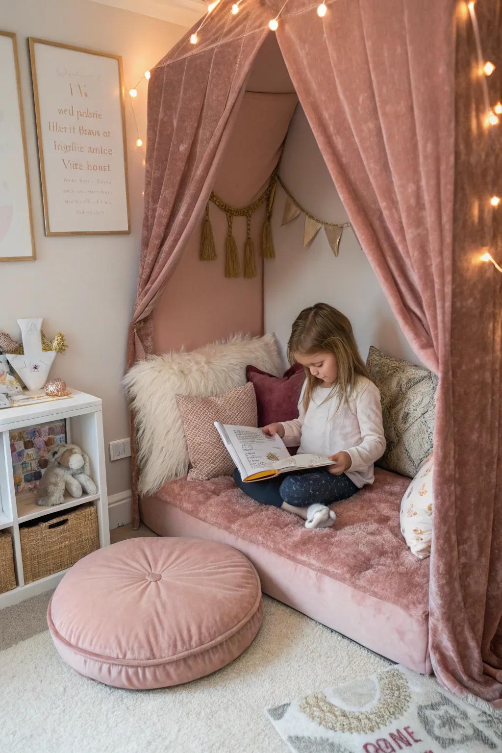 Luxurious and plush fabrics include a comfy and welcoming touch to any type of young girl's room.
