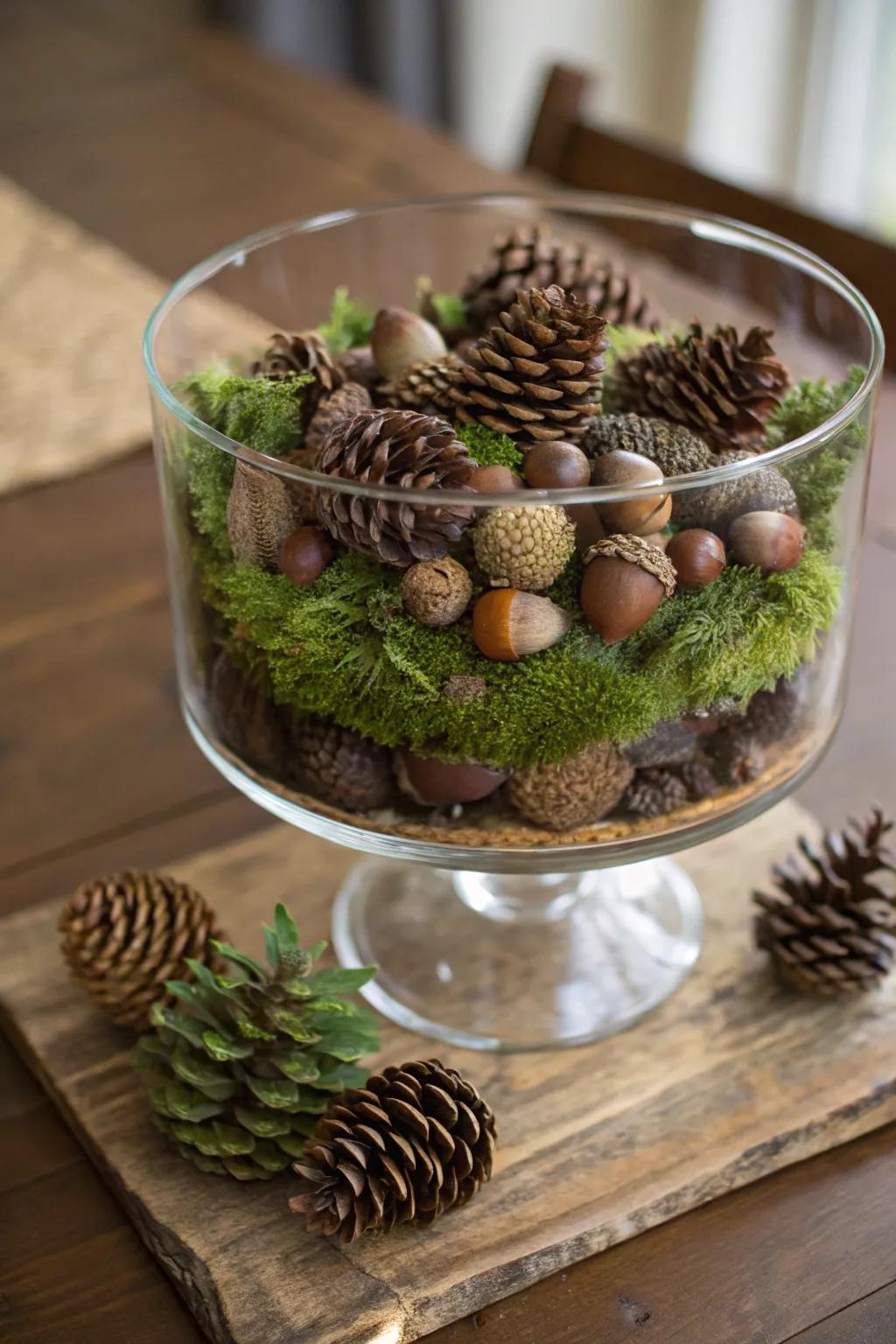 A trifle bowl embodying the core of the forest within a home.