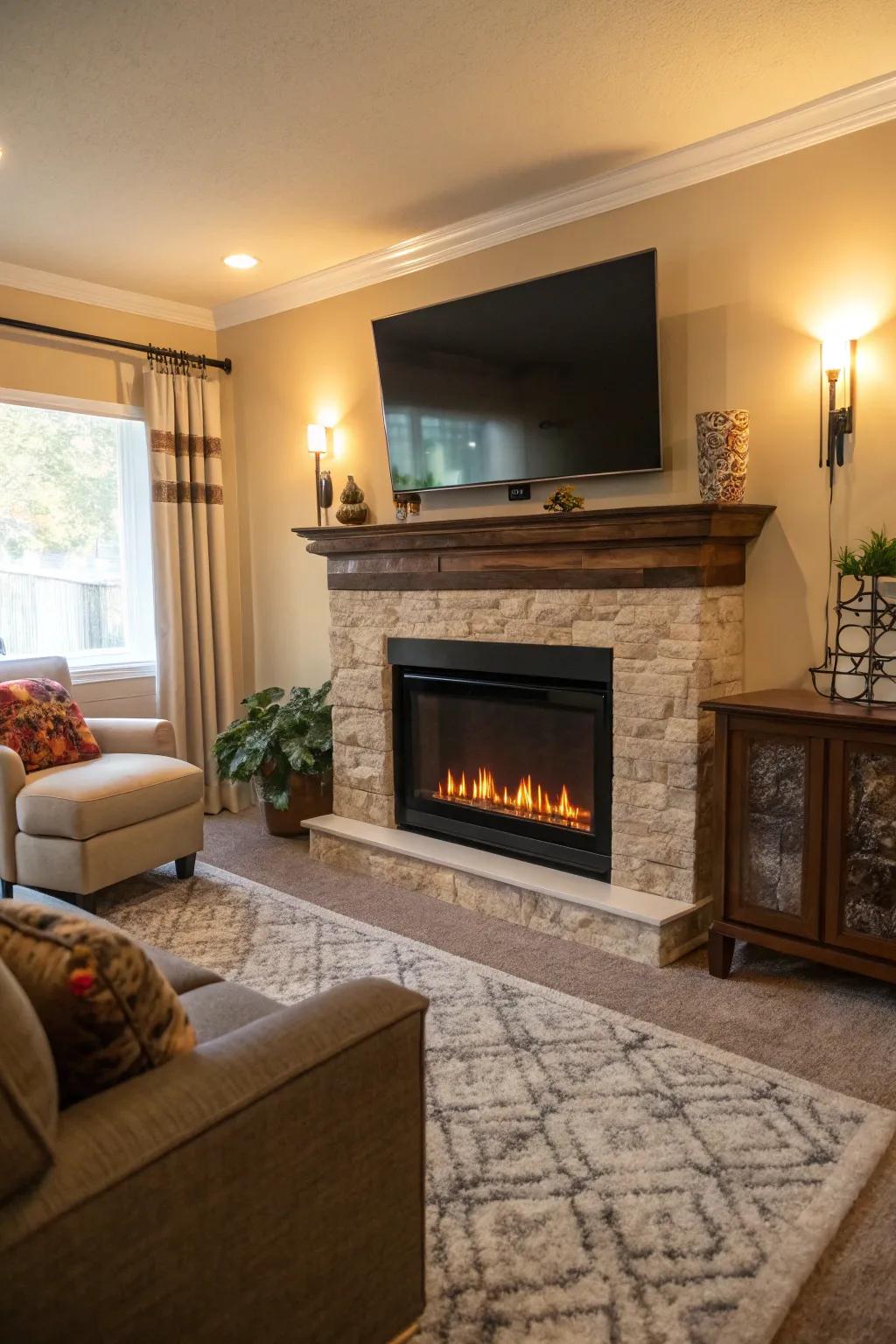 Experience the perfect mix of warmth and entertainment with a fireplace and TV arrangement.