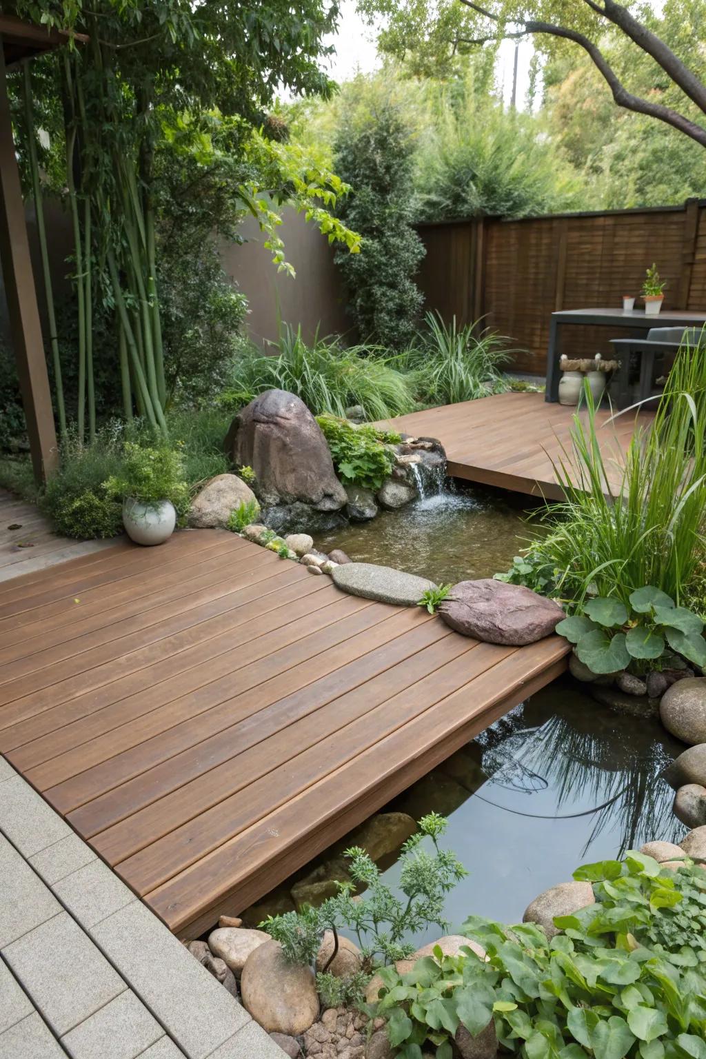 Natural tones harmonize with nature to create a tranquil deck setting.