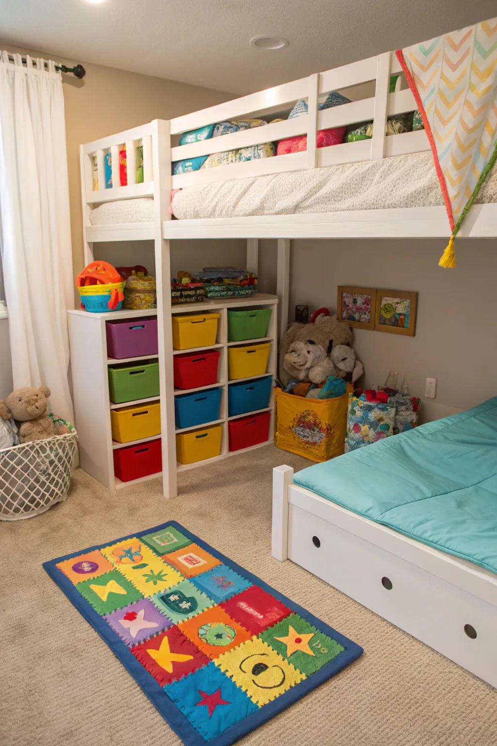 A creative play zone underneath the bunk bed.