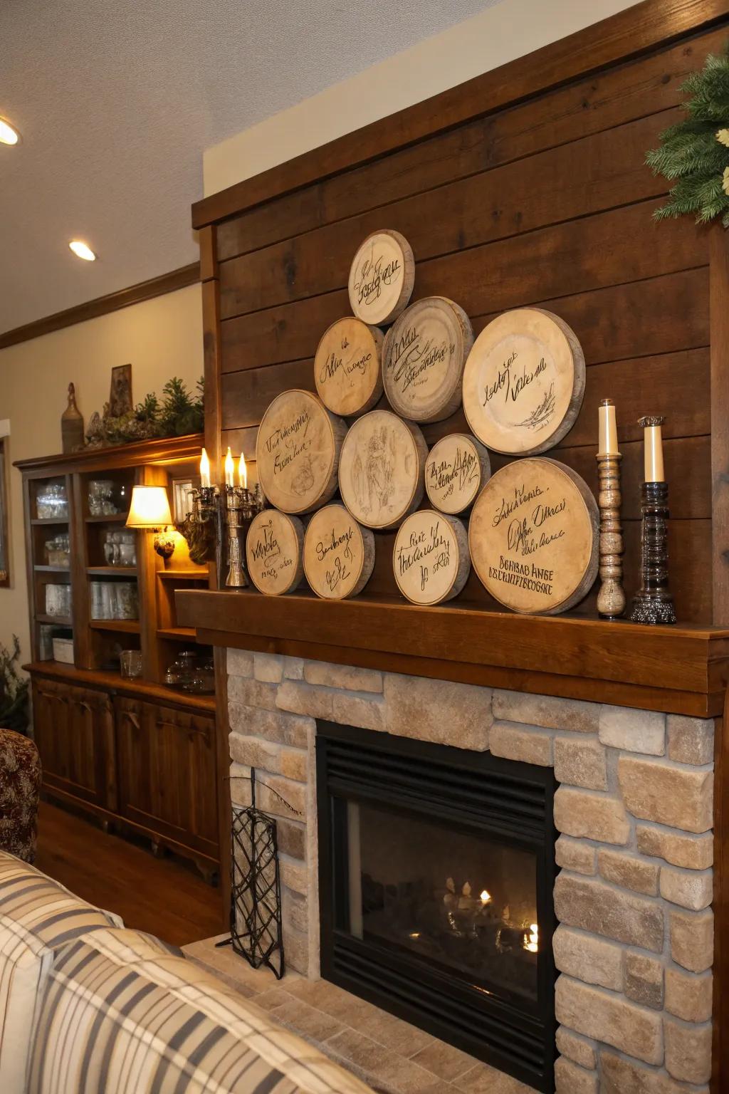 Rustic timber rounds transformed into a decorative masterpiece.