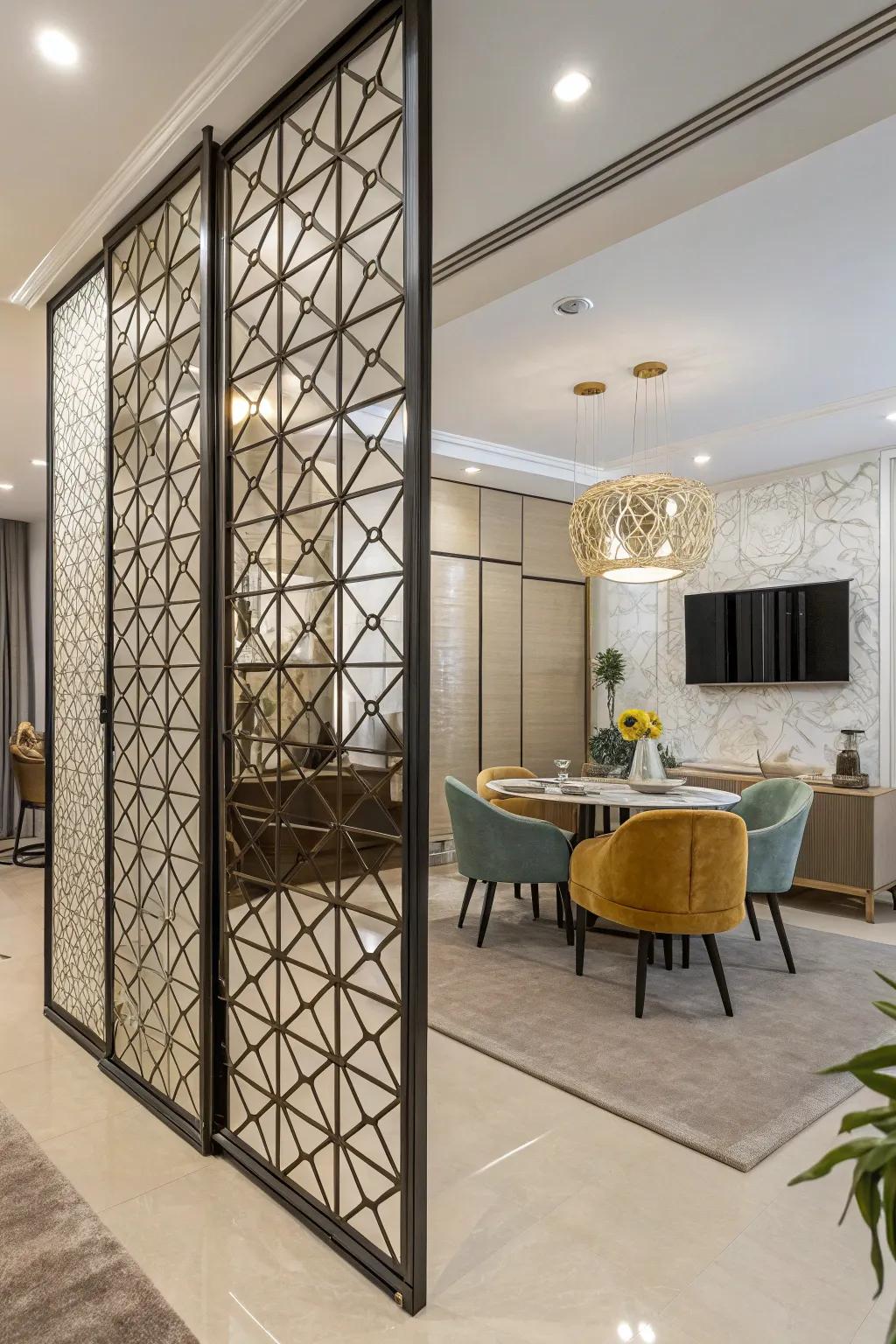 Geometric partition adding a contemporary twist to the interior design.