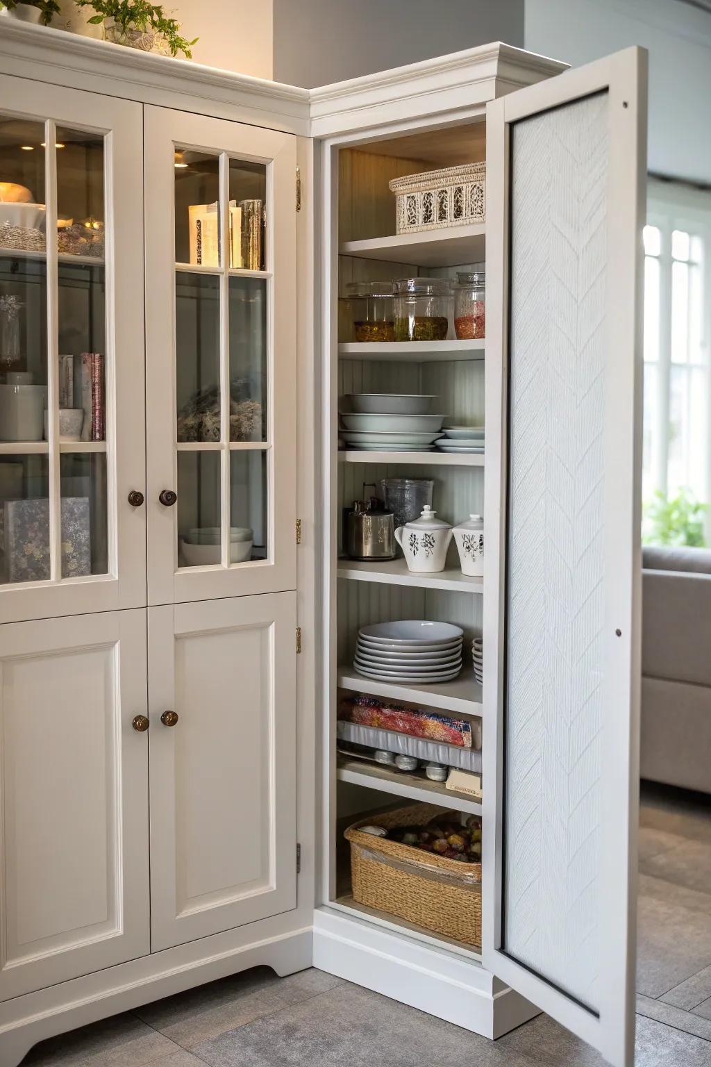 Accordion doors provide easy access to tricky corners.