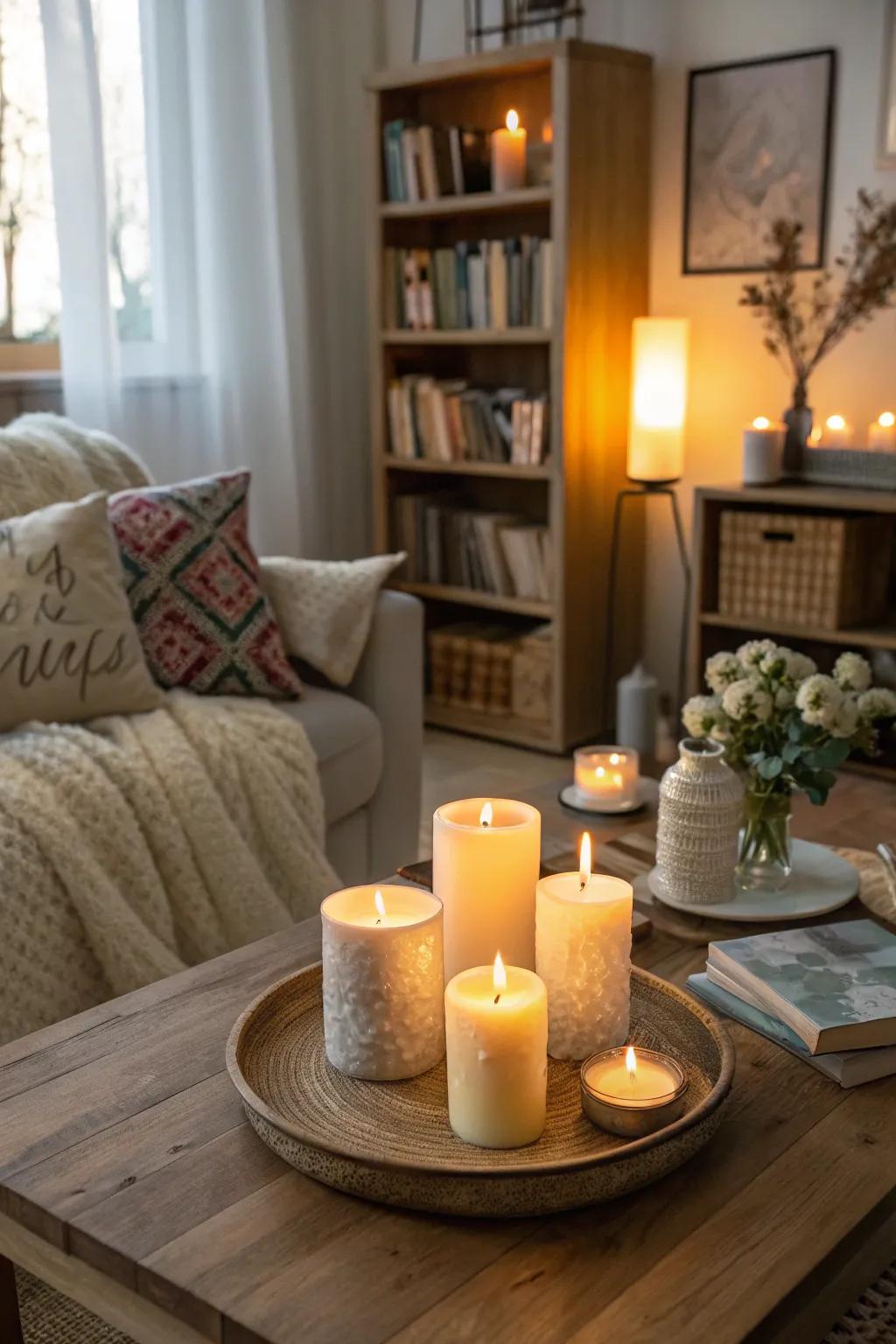 Candlelight sets the mood for a cozy Valentine's evening.