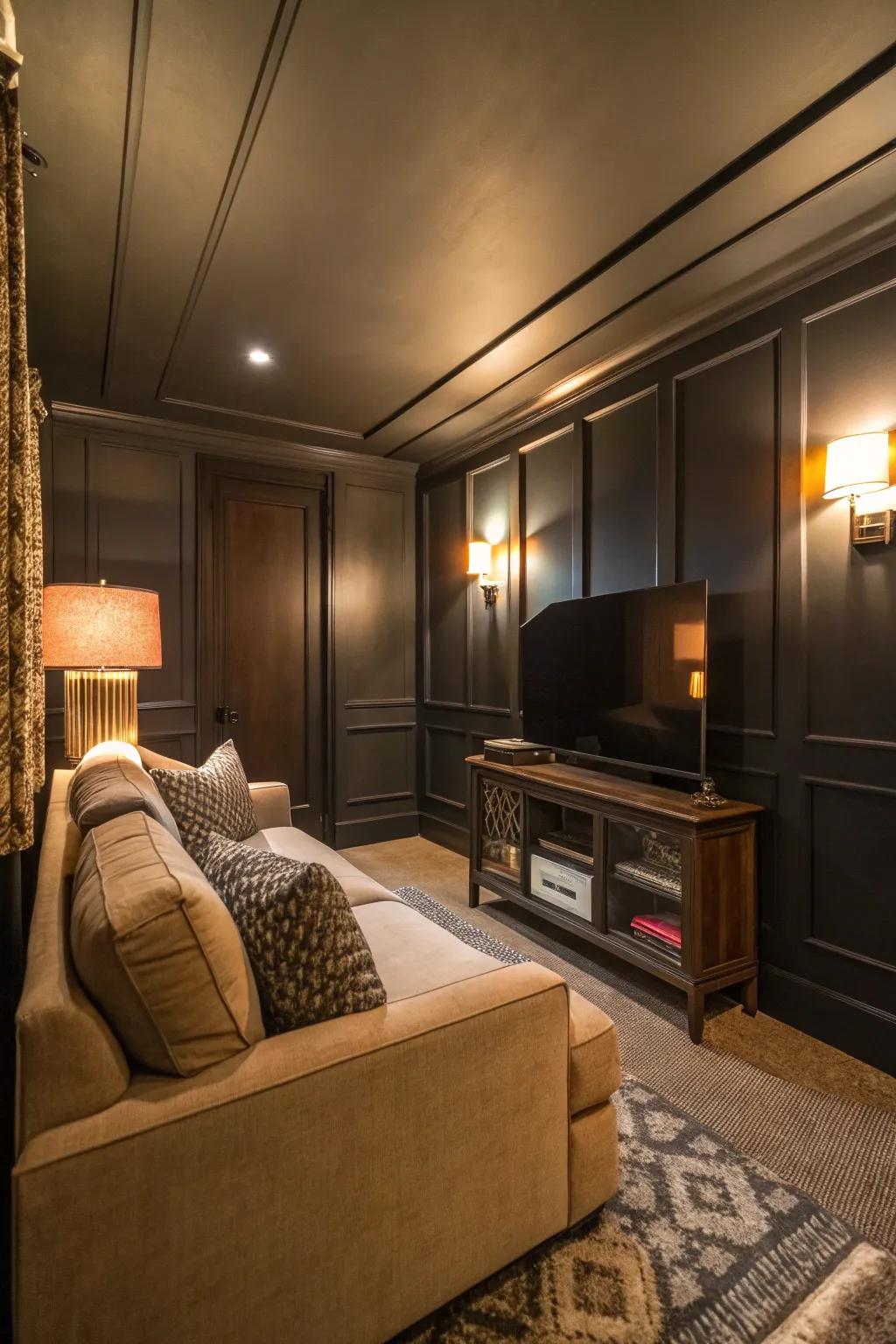 Dark walls enhance depth and coziness in small spaces