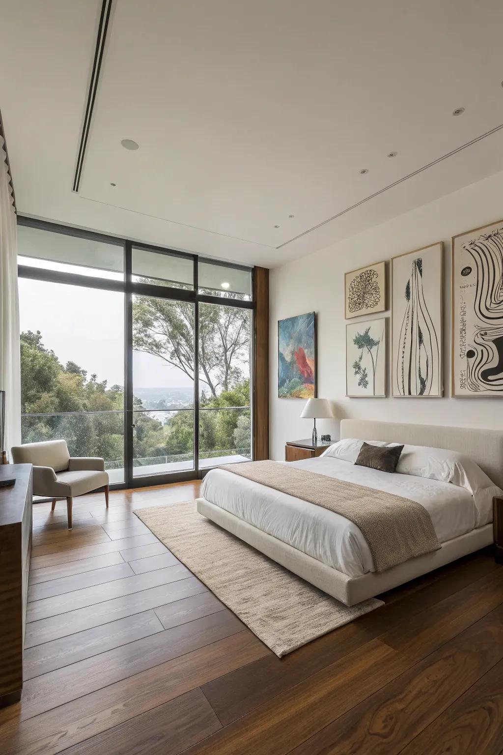 Non-figurative art adds a modern sophistication to your bedroom.
