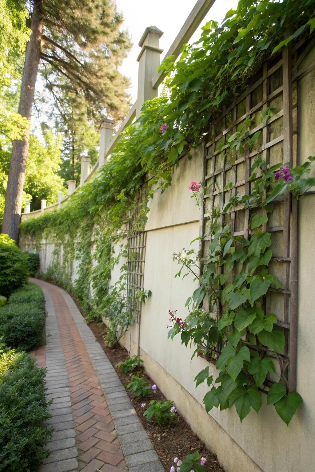 Beautify your walls with climbing flora upon a trellis.