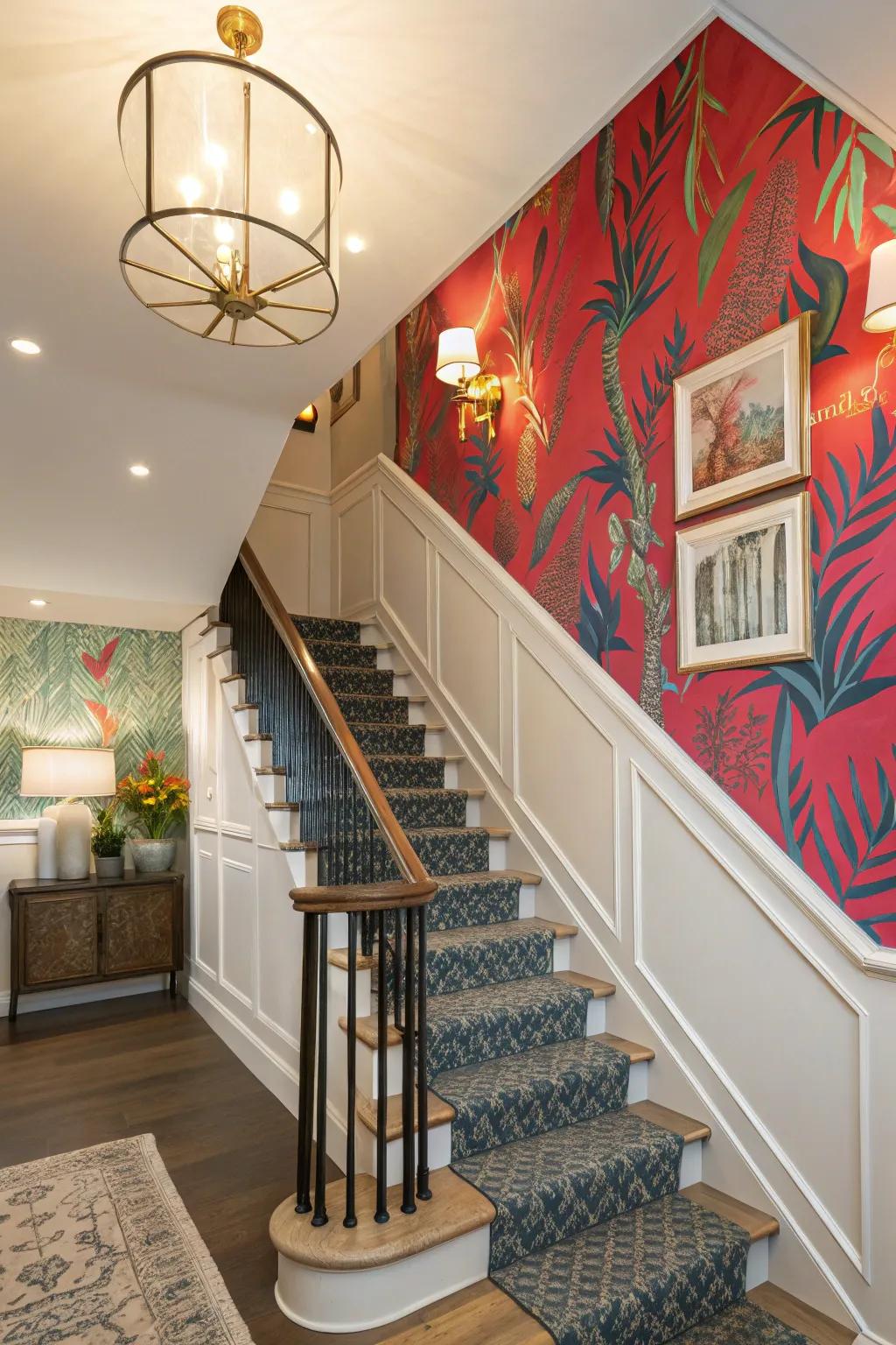 Create an impact using a distinctive wall within your stairwell.