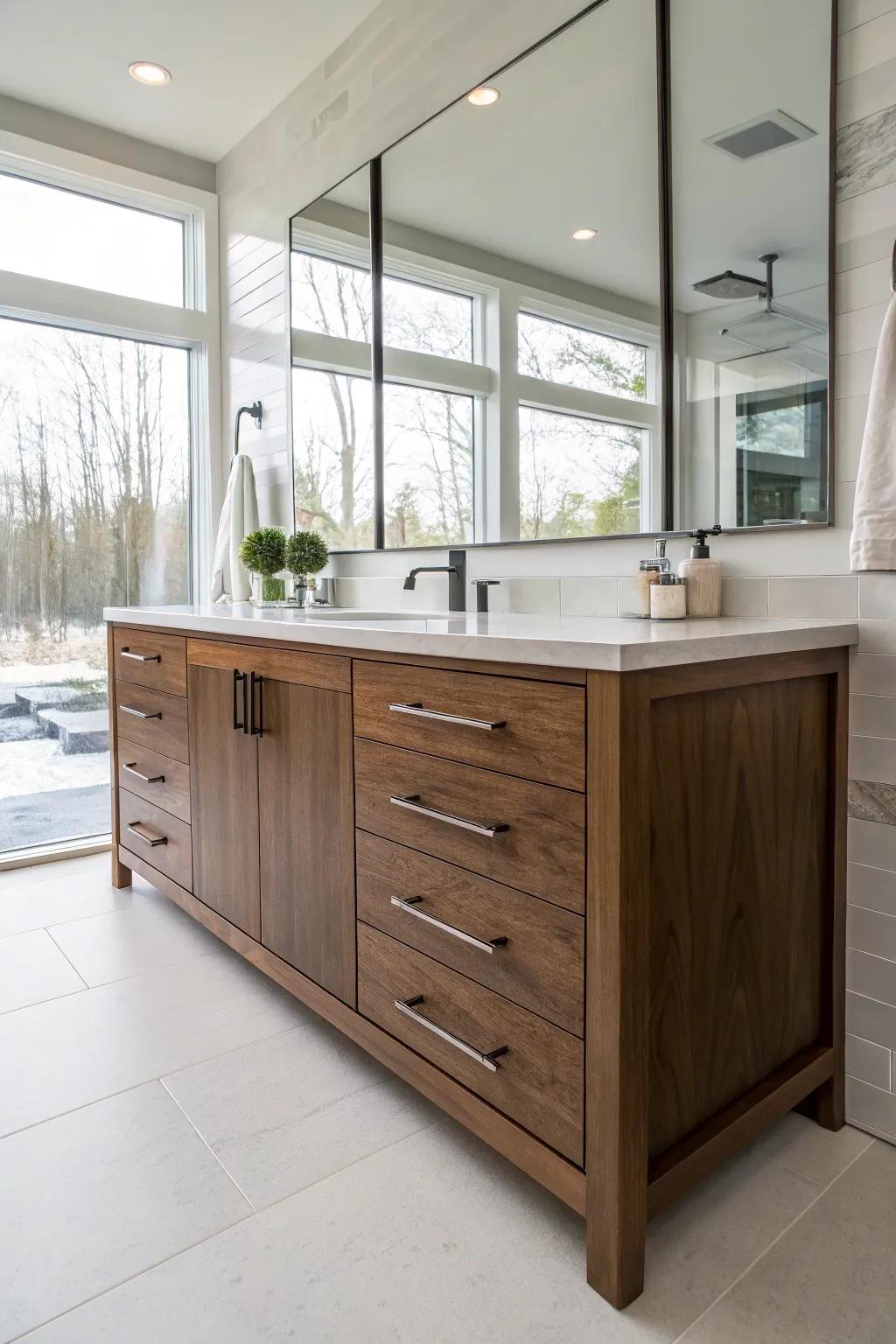 Maintain an immaculate bathroom atmosphere with thoughtfully designed storage options.