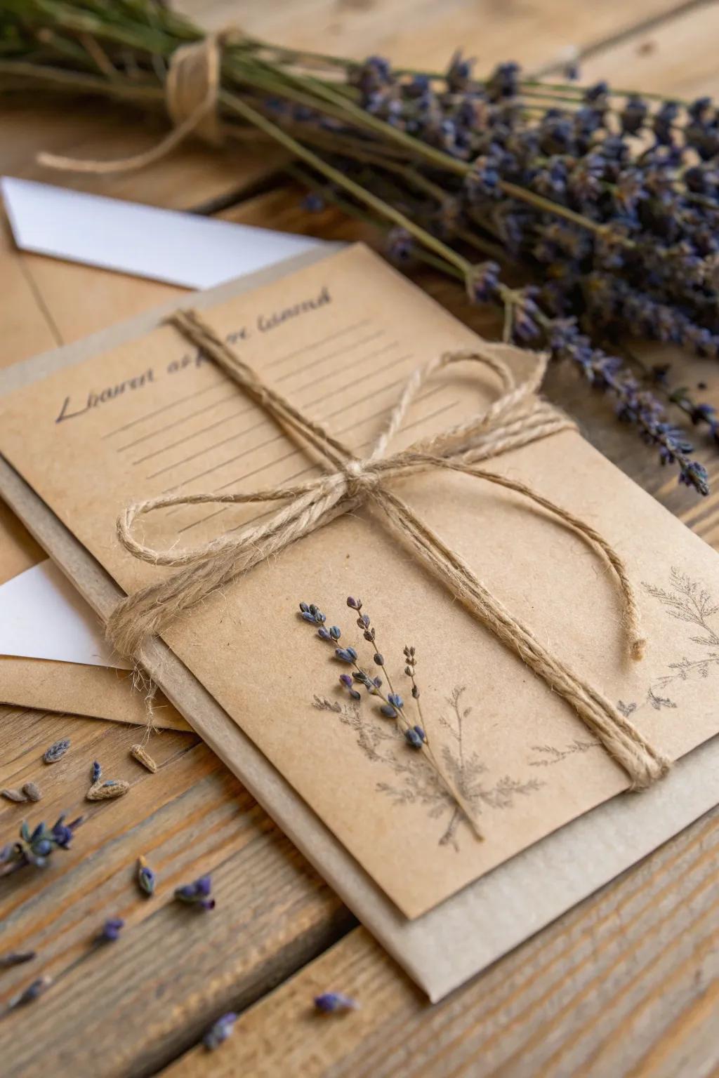 Rustic wedding announcement on fiberboard paper, radiating warmth and allure.