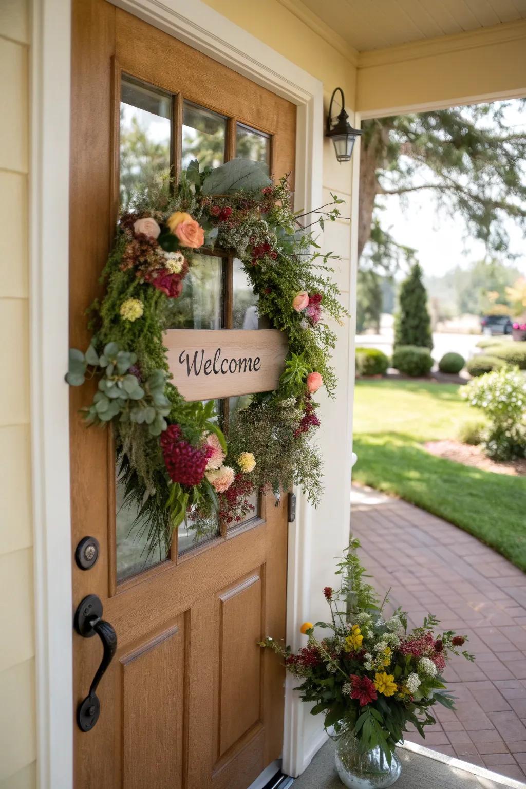 Receive guests with a captivating floral wreath.