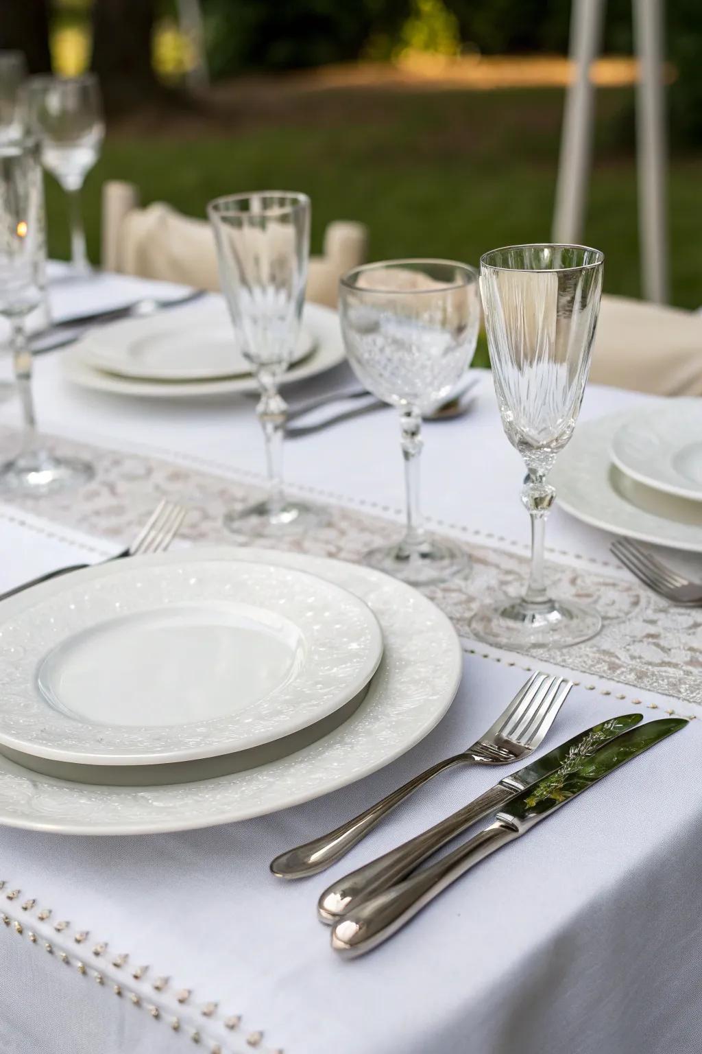 Present an air of sophistication at your table with strategic deployments of white and silver elements.