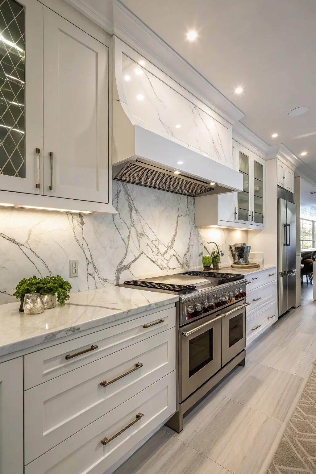 Refined stone backsplash contributing a lavish sensation.