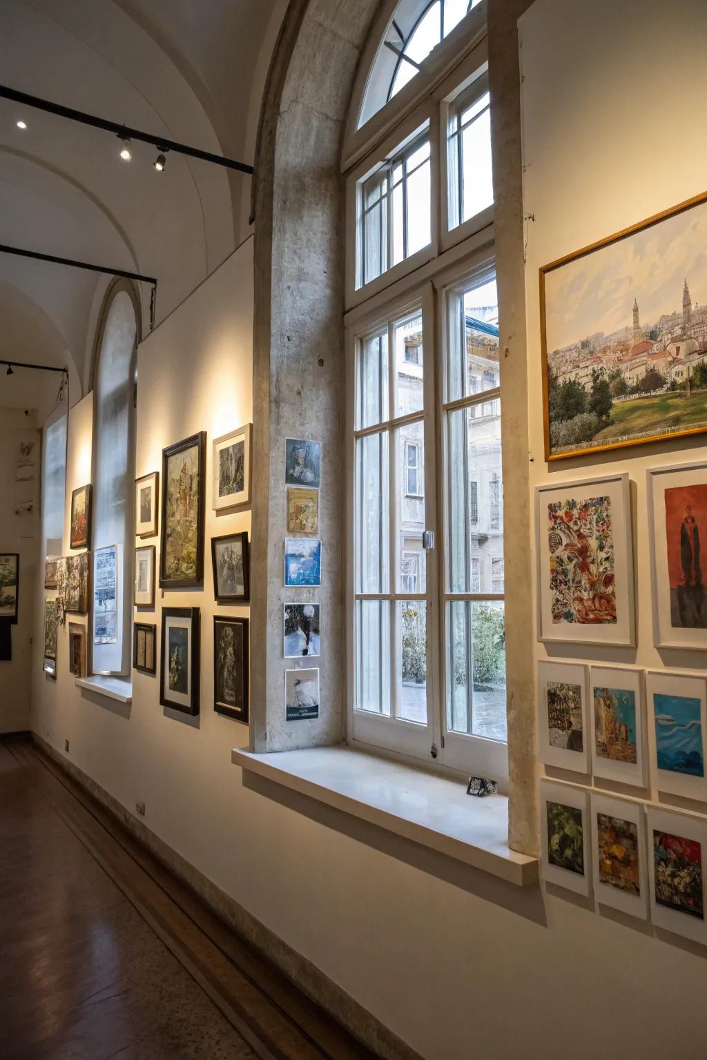 Creative window frame schemes add life to gallery walls.