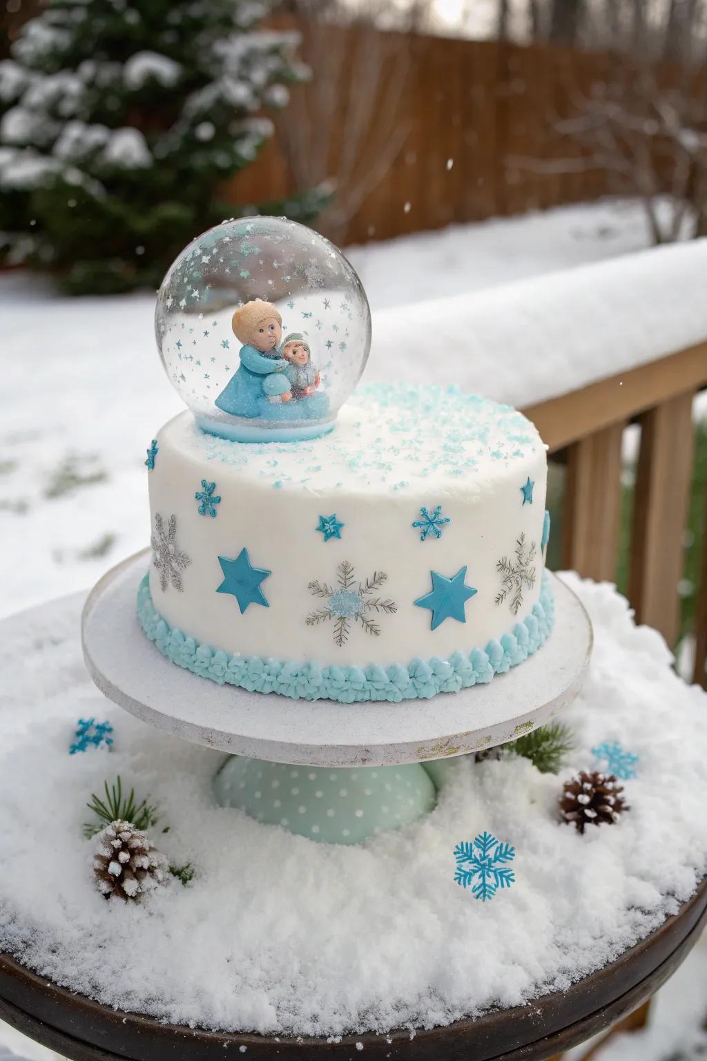 A whimsical flurry dome cake showcasing suspended crystalline patterns.