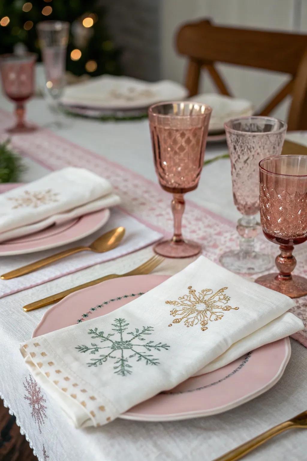 Elegant table arrangements highlighting a snowy impression.