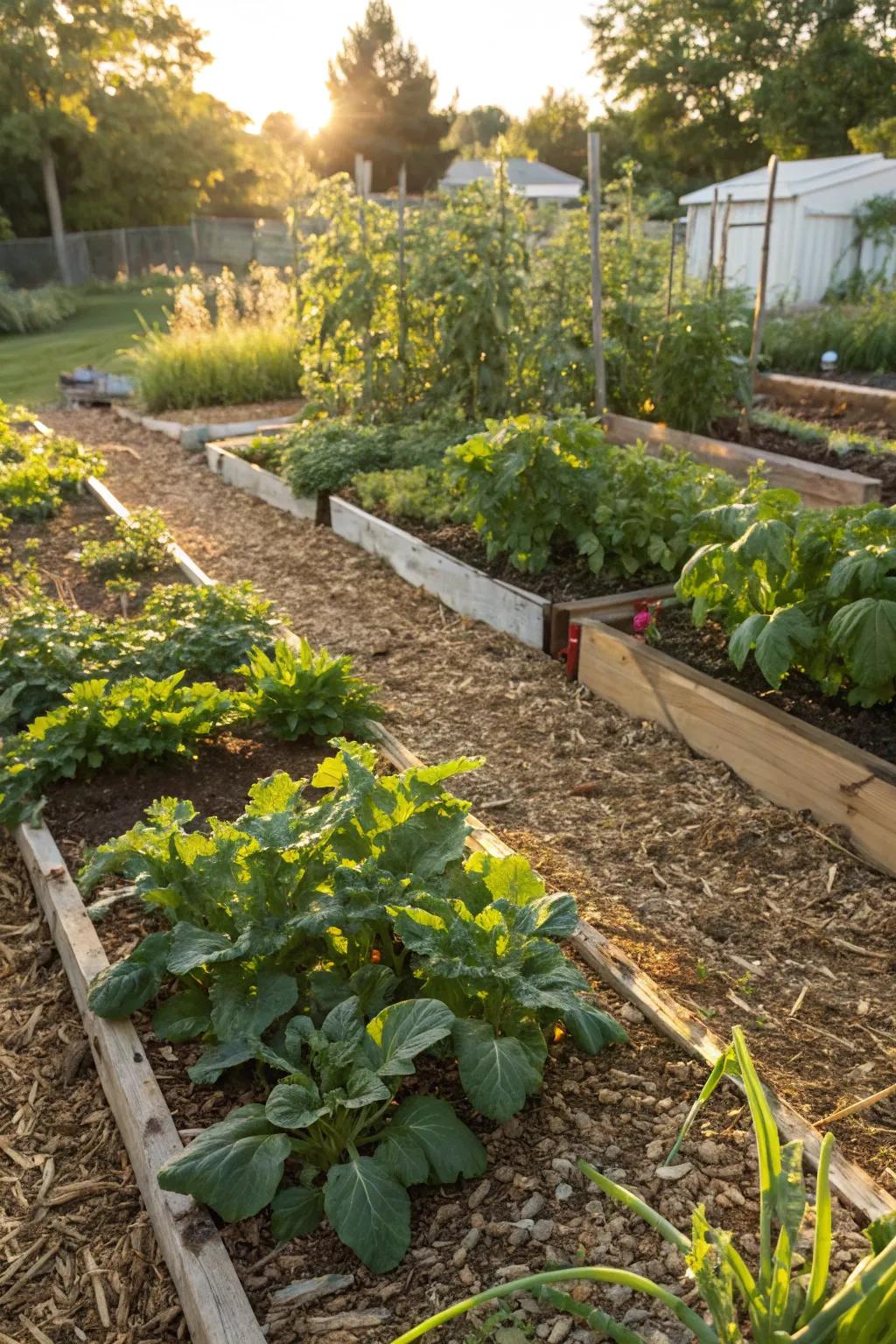 Timber shaving mulch supports dampness and weed management in herb gardens.