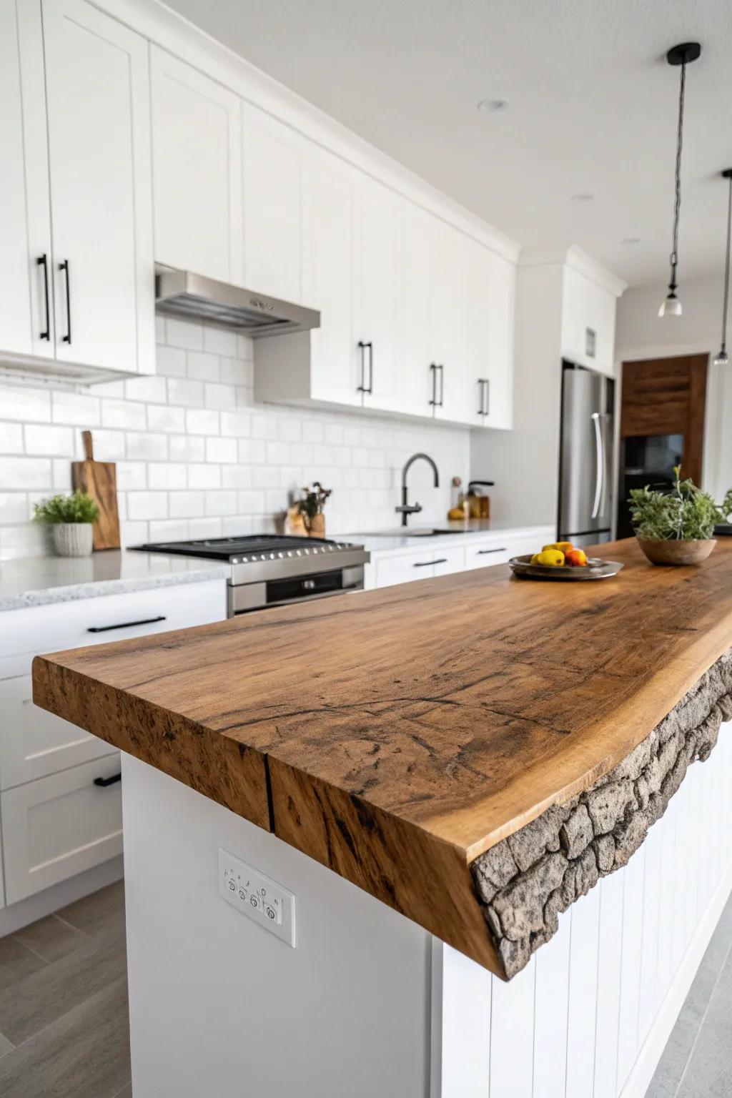A natural edge countertop showcasing nature's unparalleled artistry.