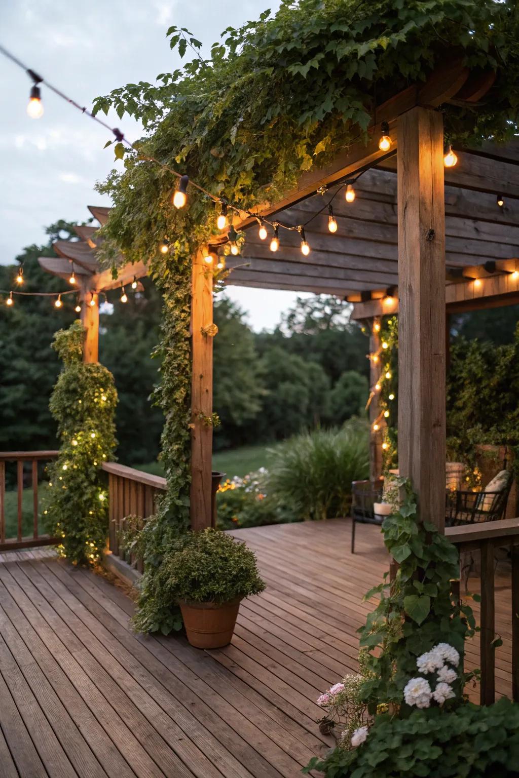 A pergola enriches your wood deck with both style and comfort.