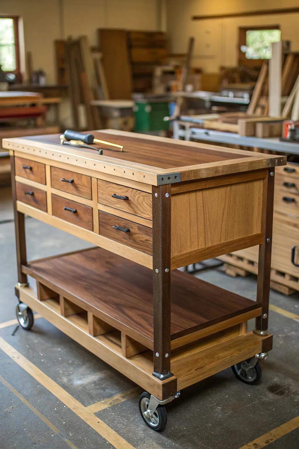 Create Your Space: Effortlessly reconfigure your woodshop with a mobile workstation, designed for versatility and timeless elegance.