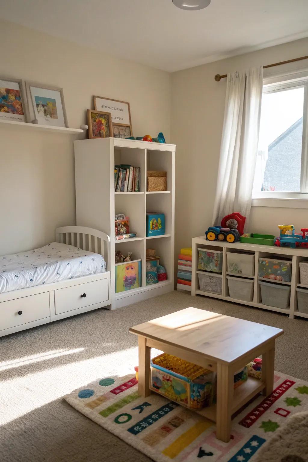 Low-profile furnishings promote safety and independence.