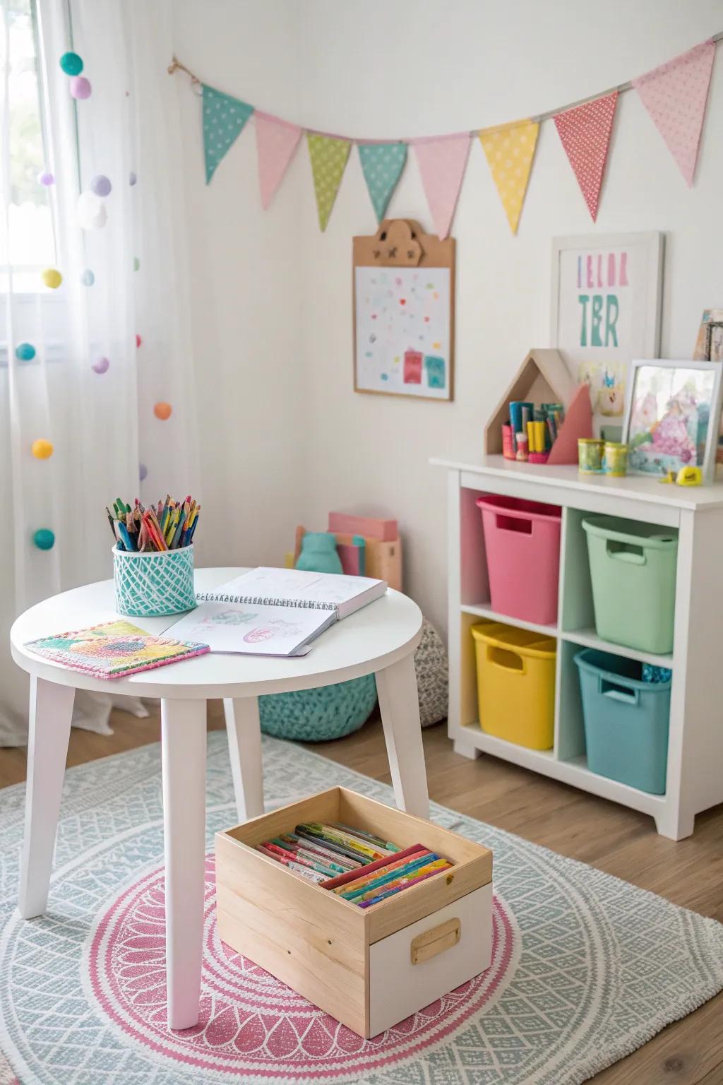 A creative craft corner that encourages artistic expression.