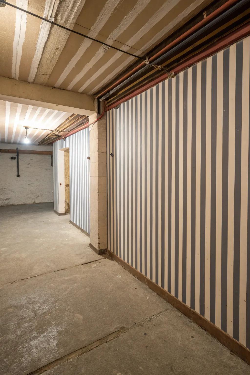 Vertical lines can enhance the apparent height of your basement.