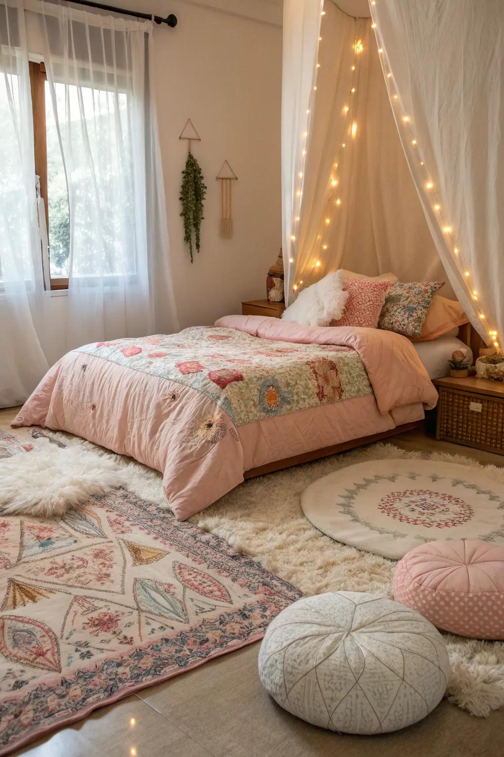 Comfortable fabrics fashion a warm and inviting atmosphere.