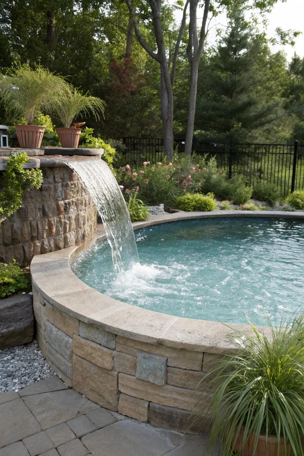 A cascade feature bestows a lavish feel to your above ground pool.