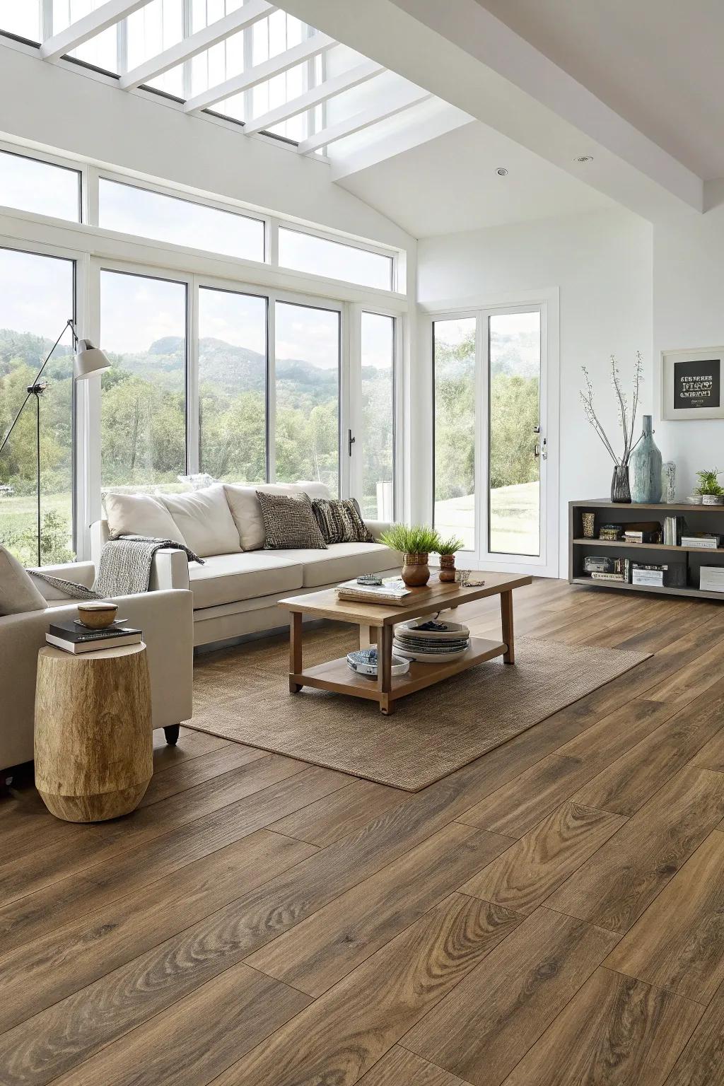 Vinyl plank flooring provides the sophistication of hardwood with added durability.