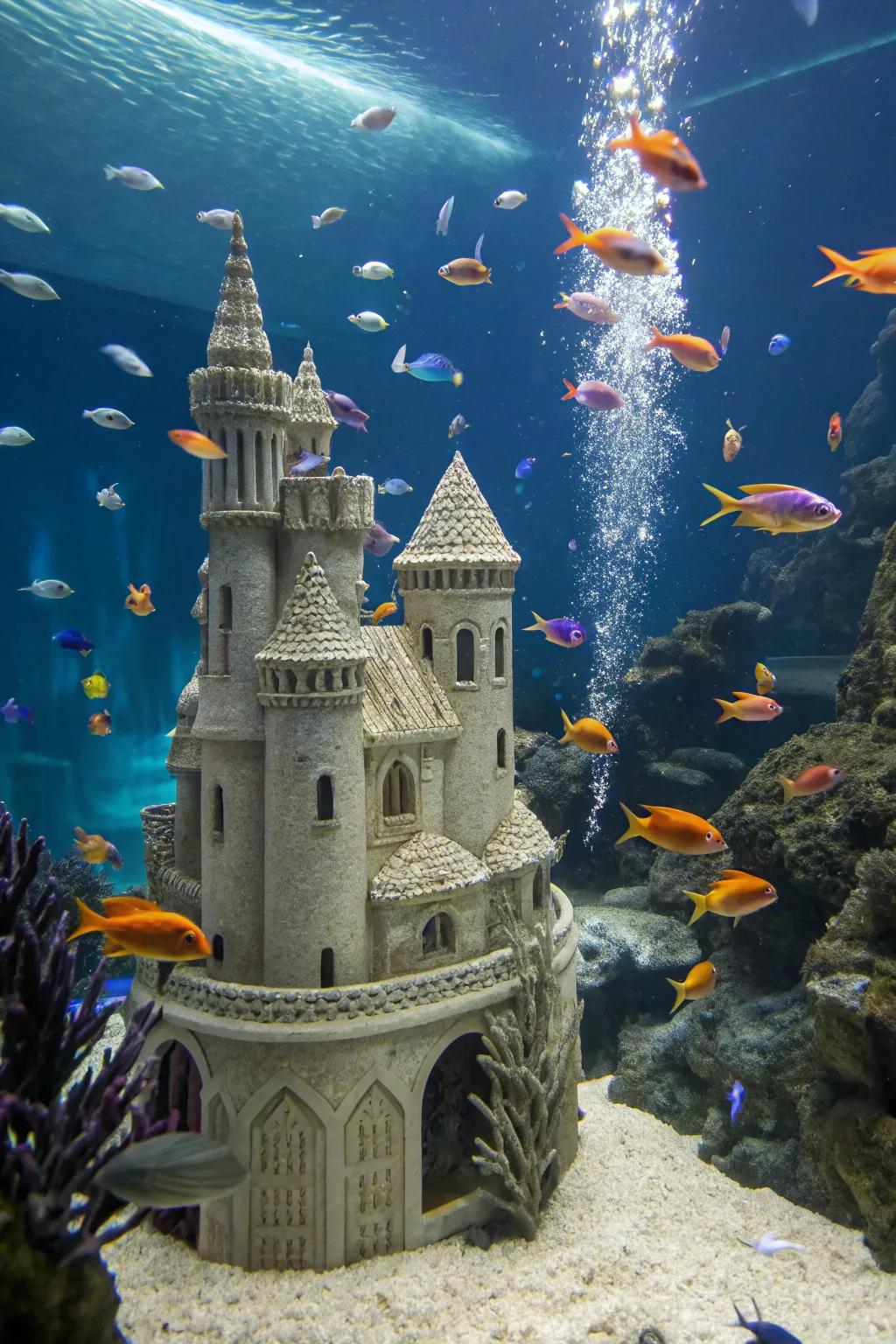 A mystical castle transforms your tank into a fairytale scene.