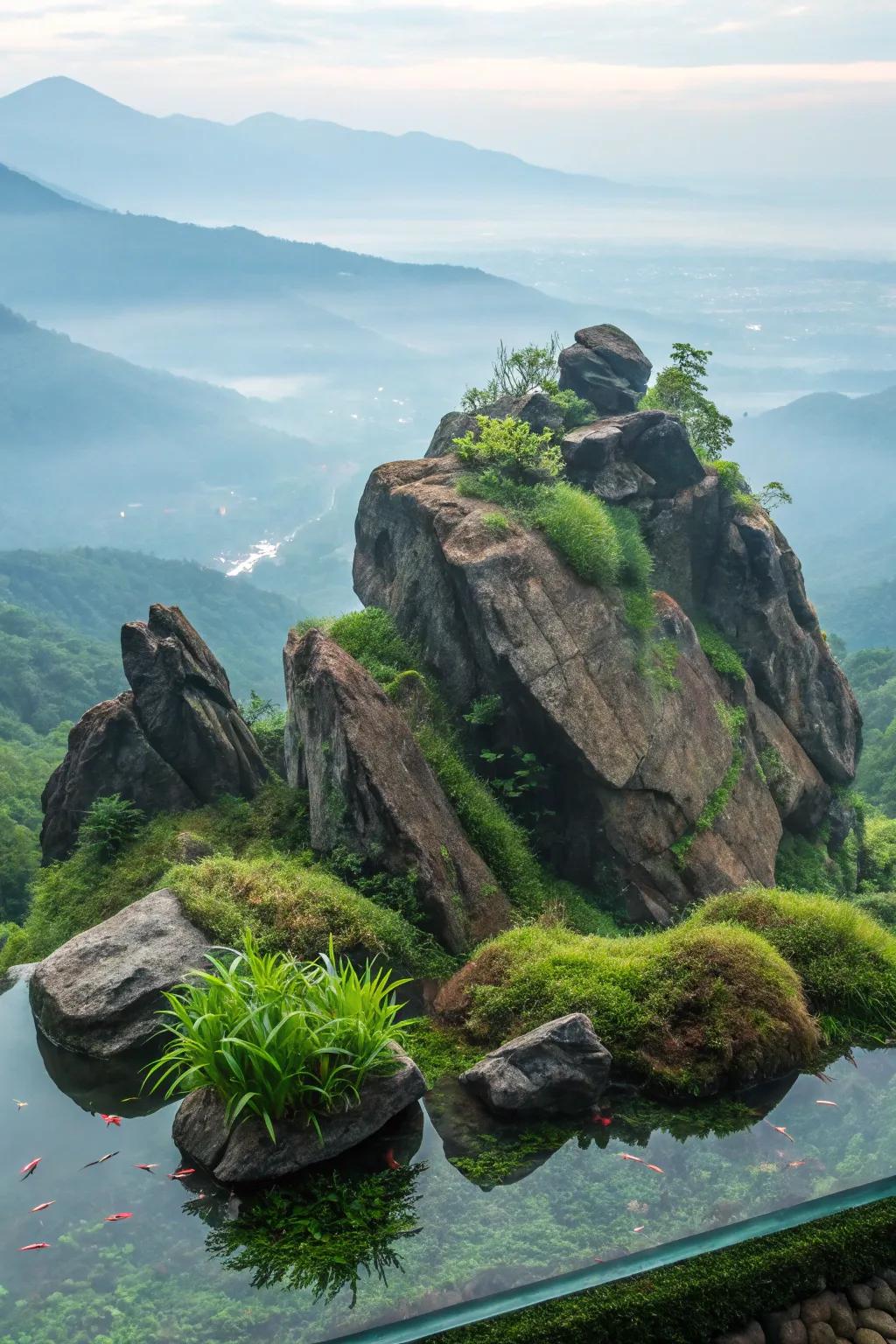 Impart dramatic flair via a stony, mountainous design.