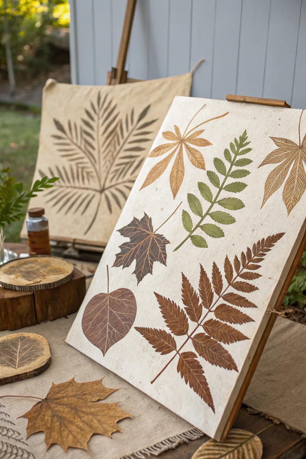 Infuse the allure of nature into your living space through art backdrops featuring leaf patterns.