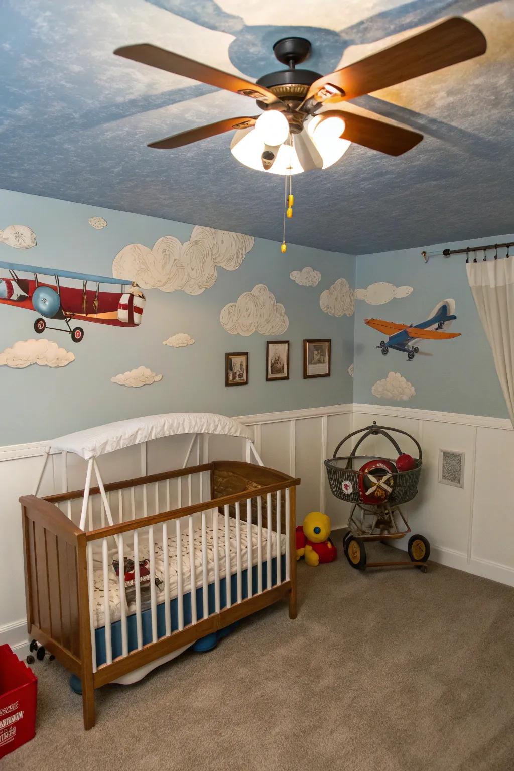 Ascend through the heavens with a vintage aviation-themed nursery.
