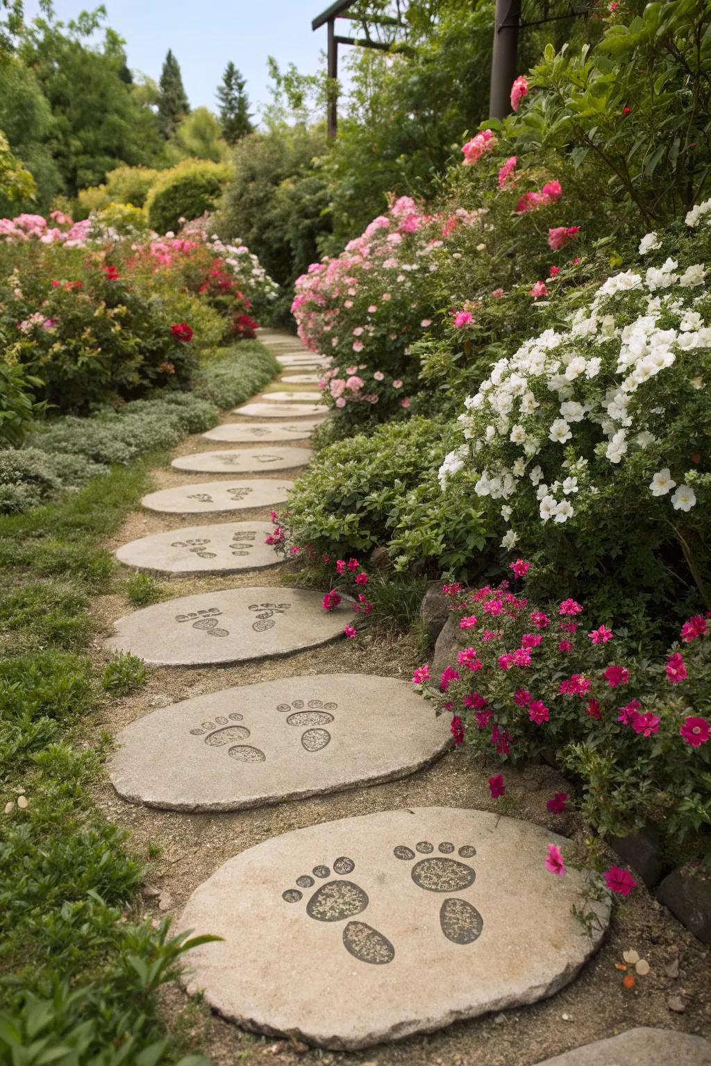 Charming footprint pavers lending character to any garden space.