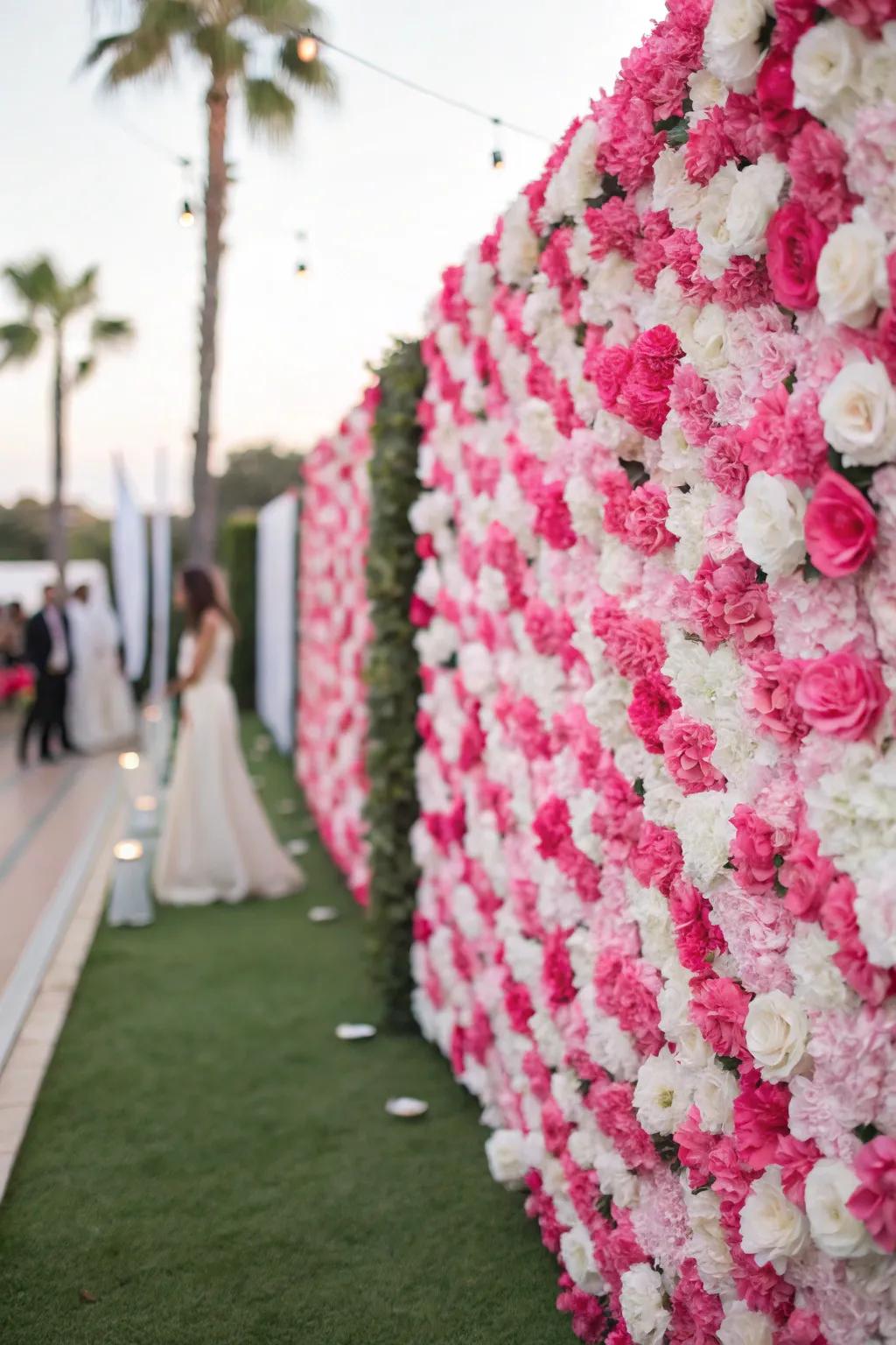 An impressive floral wall showcasing rose and alabaster.