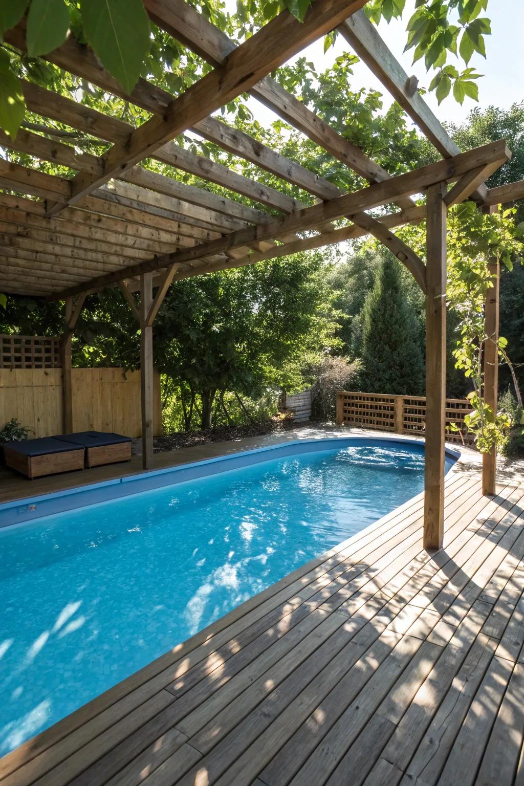 A pergola enriches your poolside experience with added allure and comfort.