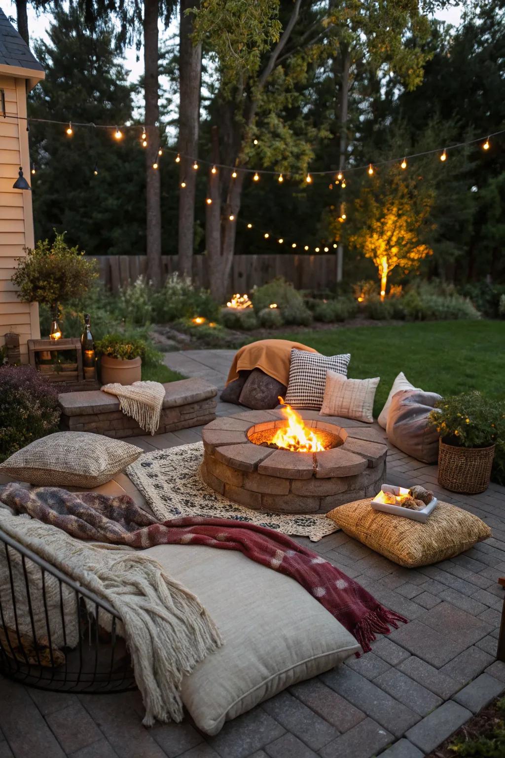 Cushions and coverings make for comfortable seating.