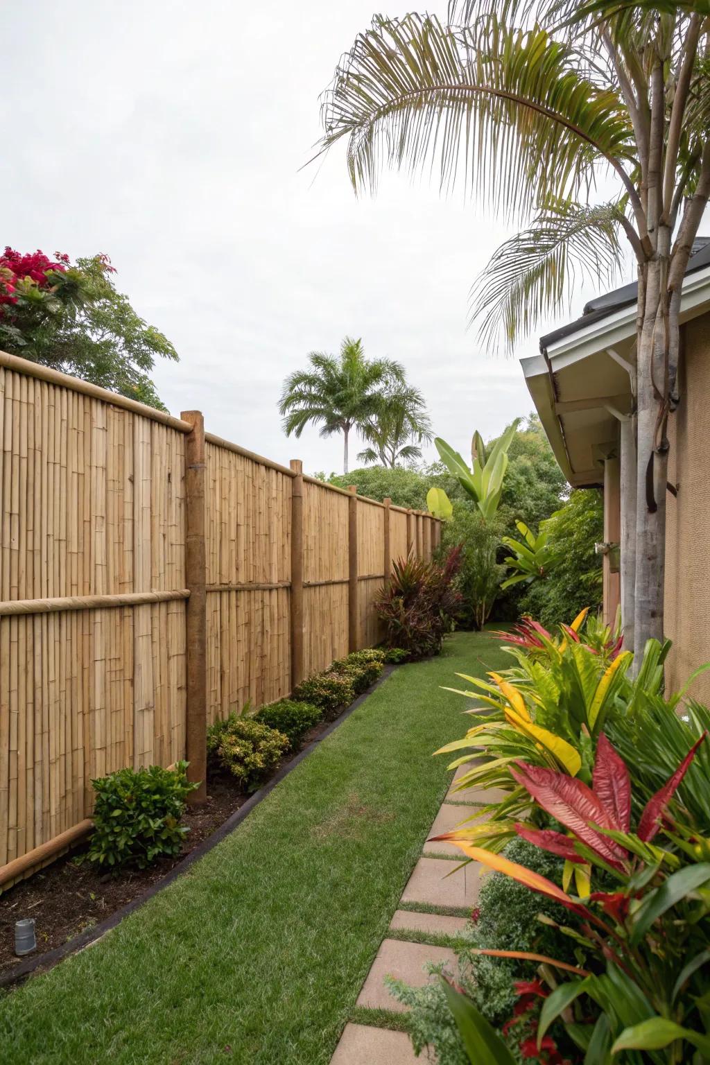 Soaring cane screens provide seclusion with a tropical ambiance.