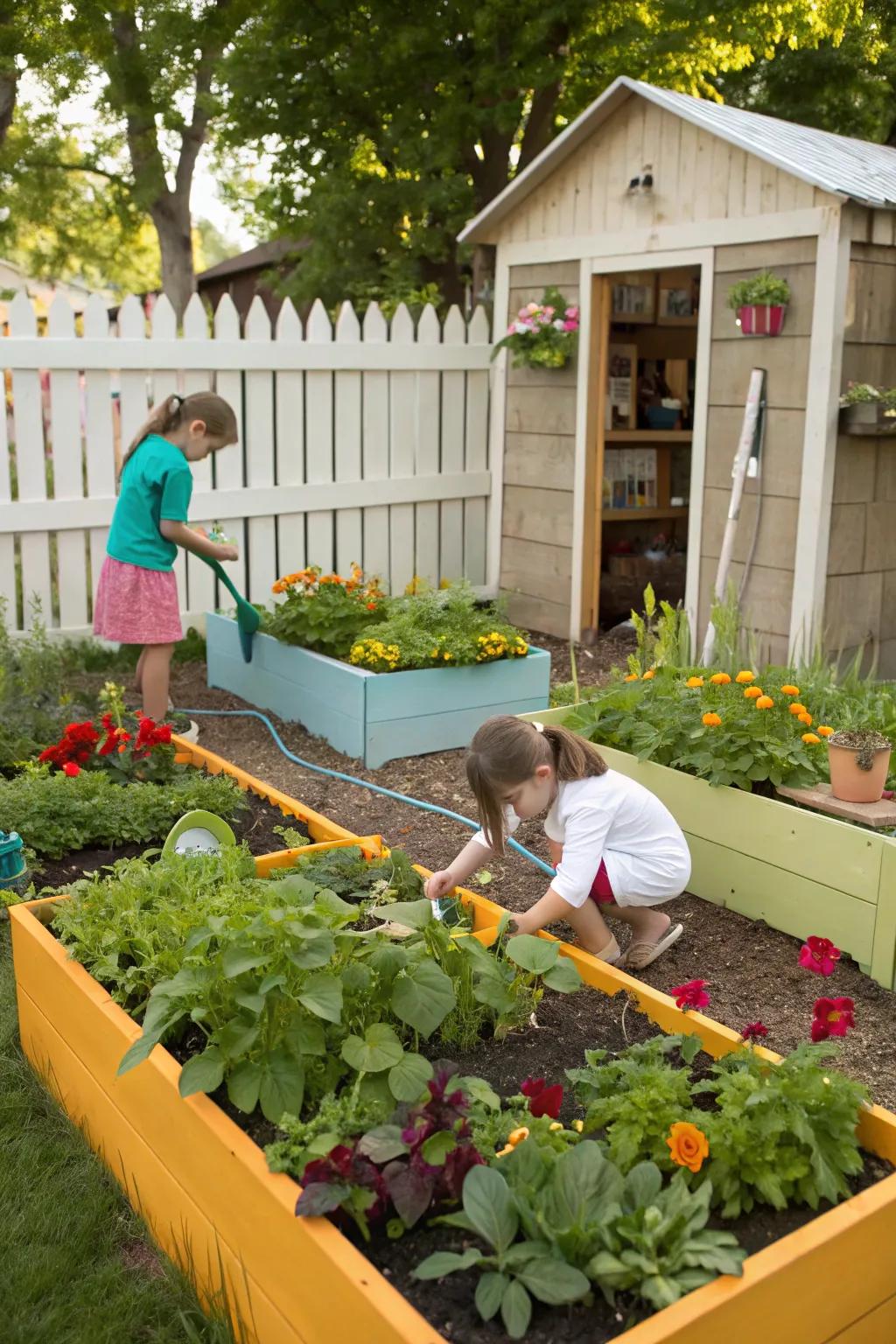 Small hands nurturing a lively garden.