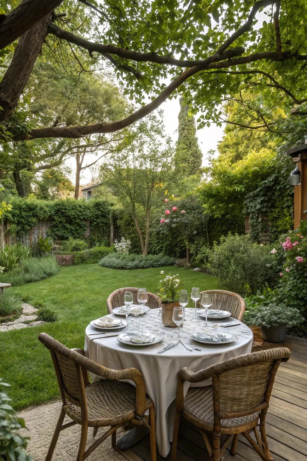 Savor outdoor meals with a designated dining space