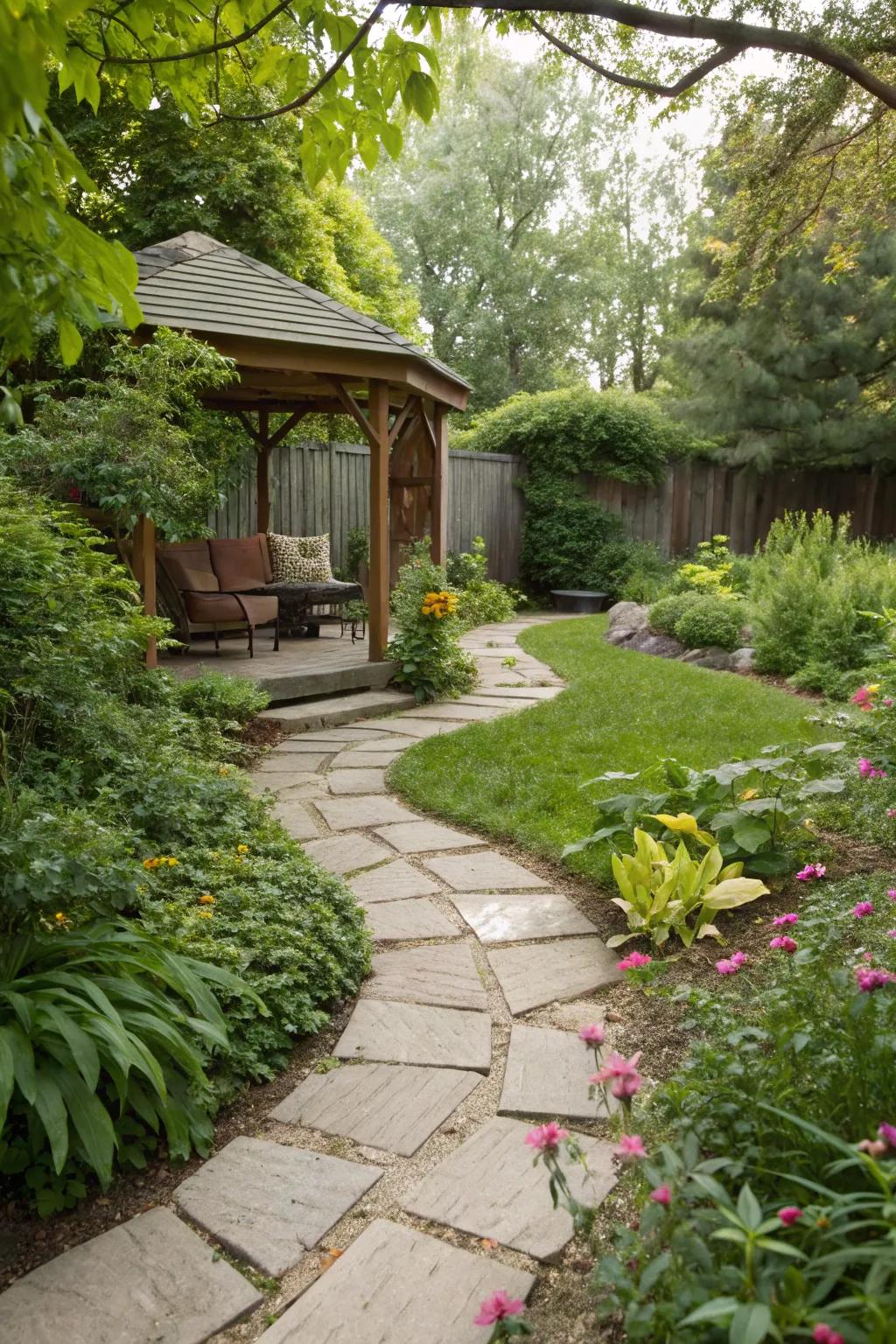A captivating garden path entices with promises of adventure and discovery in your backyard.