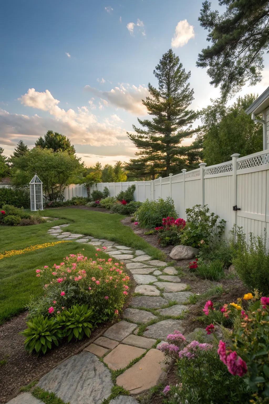 Attractive pathways provide structure and charm to the garden.